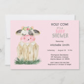 Invitation Cute Vache Floral Rose Or (Devant)
