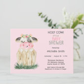 Invitation Cute Vache Floral Rose Or (Debout devant)