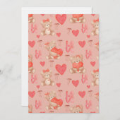 Invitation Cute Valentines Brown Teddy Bear Seamless Pattern (Devant / Derrière)