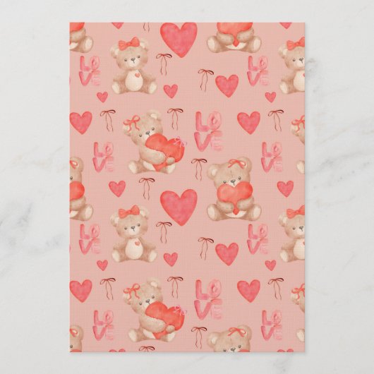 Invitation Cute Valentines Brown Teddy Bear Seamless Pattern (Devant)