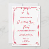 Invitation Cute Valentine's Day Party Fille Red Bow Coeurs (Devant)