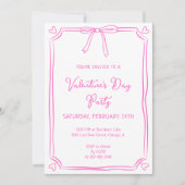 Invitation Cute Valentine's Day Party Girly Rose Bow Coeurs (Devant)