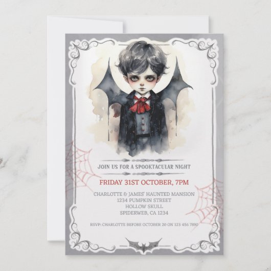 Invitation Cute Vampire Garçon Halloween Enfants Éffrayant (Devant)