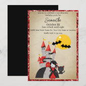 Invitation Cute Vampire Girl and Haunted Castle Halloween (Devant / Derrière)