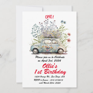Invitation Cute Vintage Car 1ère fête d'anniversaire