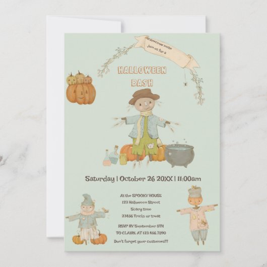 Invitation Cute Vintage épouvantail halloween bash (Devant)
