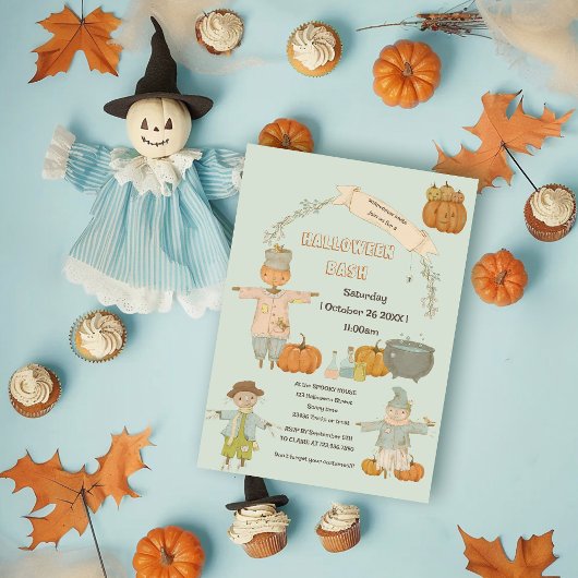 Invitation Cute Vintage épouvantail halloween bash