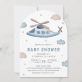 Invitation Cute Vintage Retro Blue Helicopter Baby Shower (Devant)