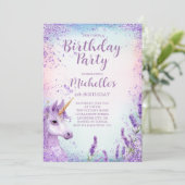 Invitation Cute violet arc-en-ciel Parties scintillant Floral (Debout devant)