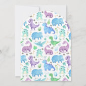 Invitation Cute violet Dinosaur Arc Baby shower bleu marine (Dos)