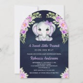 Invitation Cute violet Eléphant Flore Arc Marine Baby shower (Devant)