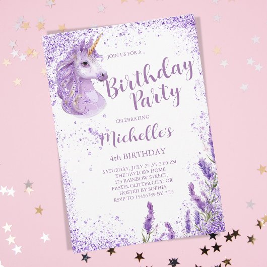 Invitation Cute violet Parties scintillant arc-en-ciel Floral