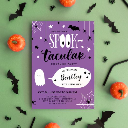 Invitation Cute Violet Spooktacular Enfants Halloween Anniver
