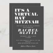 Invitation Cute Virtual Online Bat mitzvah noir et blanc (Devant / Derrière)