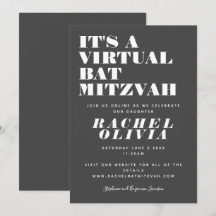 Invitation Cute Virtual Online Black and White Bat Mitzvah