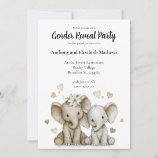 Invitation Cute Watercolor Baby Boy & Girl with Hearts