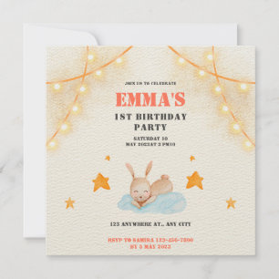 Invitation Cute Watercolor Baby lapin 1ère fête d'anniversair