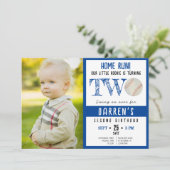 Invitation Cute Watercolor Baseball Photo Boy 2e anniversaire (Debout devant)