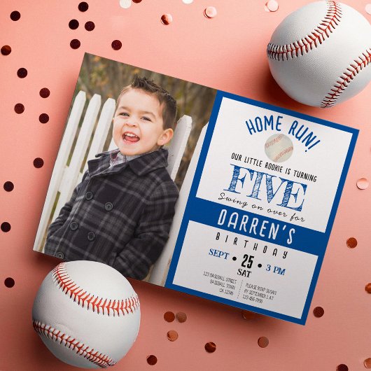 Invitation Cute Watercolor Baseball Photo Boy Anniversaire