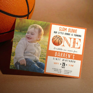 Invitation Cute Watercolor Basketball photo 1er anniversaire