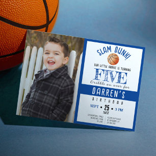Invitation Cute Watercolor Basketball Photo Boy Anniversaire