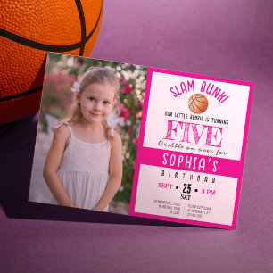 Invitation Cute Watercolor Basketball Photo Girl Anniversaire