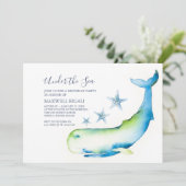 Invitation Cute Watercolor Blue Whale fête d'anniversaire (Debout devant)