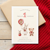 Invitation Cute watercolor Bunny Bear "1st" Birthday