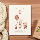 Invitation Cute watercolor Bunny Bear "1st" Birthday