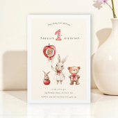 Invitation Cute watercolor Bunny Bear "1st" Birthday
