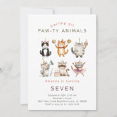 Invitation Cute Watercolor Cats Kitten Paw Ty Birthday Party (Devant)