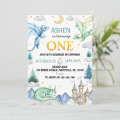 Invitation Cute Watercolor Dragon 1st Birthday (Debout devant)