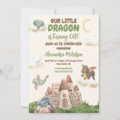 Invitation Cute Watercolor Dragon Baby 1er anniversaire (Devant)