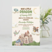 Invitation Cute Watercolor Dragon Baby 1er anniversaire (Debout devant)
