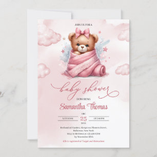 Invitation Cute Watercolor fille ours en peluche en couche av