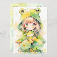 Cute watercolor frog girl birthday
