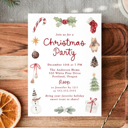 Invitation Cute Watercolor Illustrations Christmas Party