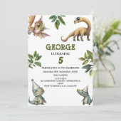 Invitation Cute Watercolor Kids Dinosaur Theme Birthday (Debout devant)