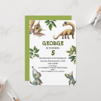 Invitation Cute Watercolor Kids Dinosaur Theme Birthday
