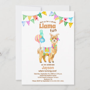 Invitation Cute Watercolor Llama Amusant 1er anniversaire Inv
