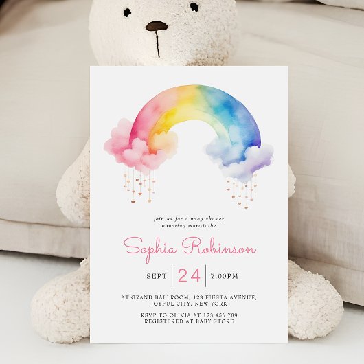Invitation Cute Watercolor Modern  Rainbow Baby Shower