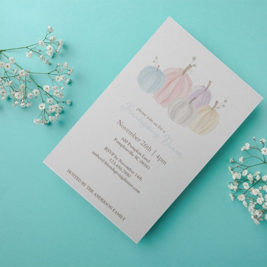 Invitation Cute Watercolor Pastel Citrouilles Thanksgiving