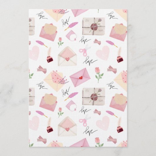 Invitation Cute Watercolor Pink Love Letters Seamless Pattern (Devant)