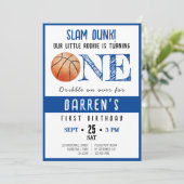 Invitation Cute Watercolor Rookie Basketball garçon 1er anniv (Debout devant)