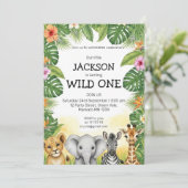 Invitation Cute Watercolor Safari Wild One Birthday (Debout devant)