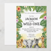 Invitation Cute Watercolor Safari Wild One Birthday (Devant / Derrière)