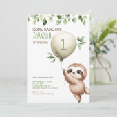 Invitation Cute Watercolor Sloth Kids Birthday Party (Debout devant)