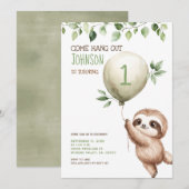 Invitation Cute Watercolor Sloth Kids Birthday Party (Devant / Derrière)