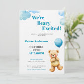 Invitation Cute Watercolor Teddy Bear Balloon Baby Shower (Debout devant)