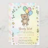Invitation Cute Watercolor Teddy bear Illustration babyshower (Devant / Derrière)